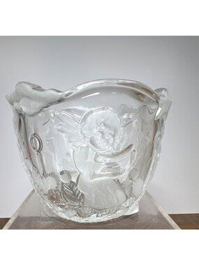 Mikasa Holiday Lights Frosted Glass Candleholder With Angels & Star Germany